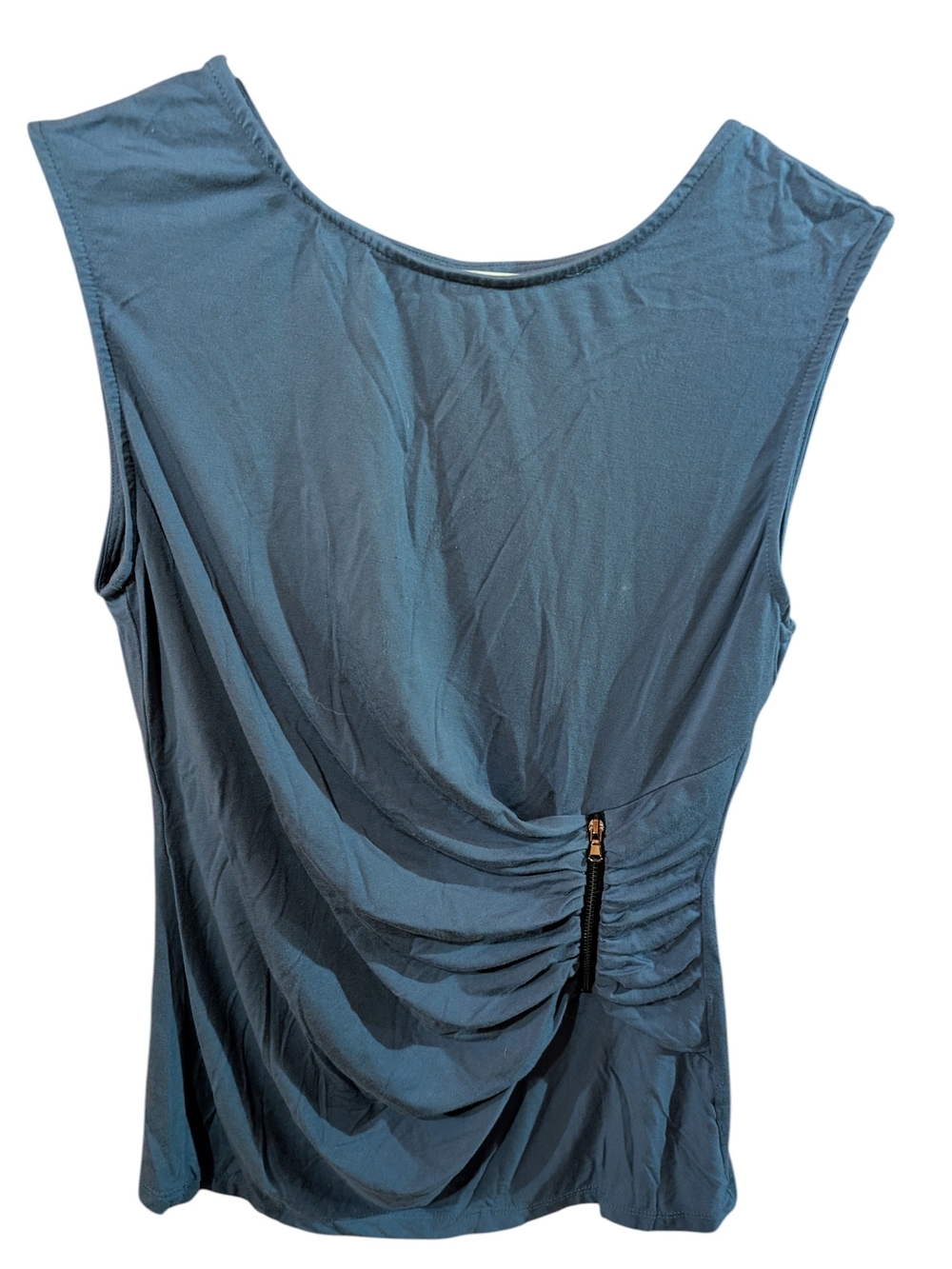 Sleek Blue Grey Draped Zip-Detail Women’s Dress